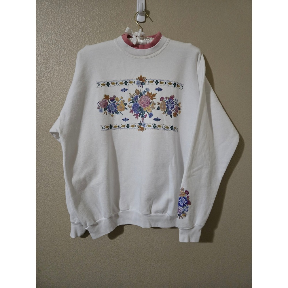 Vintage Morning Sun Floral Sweatshirt Double Collar XL Cottagecore